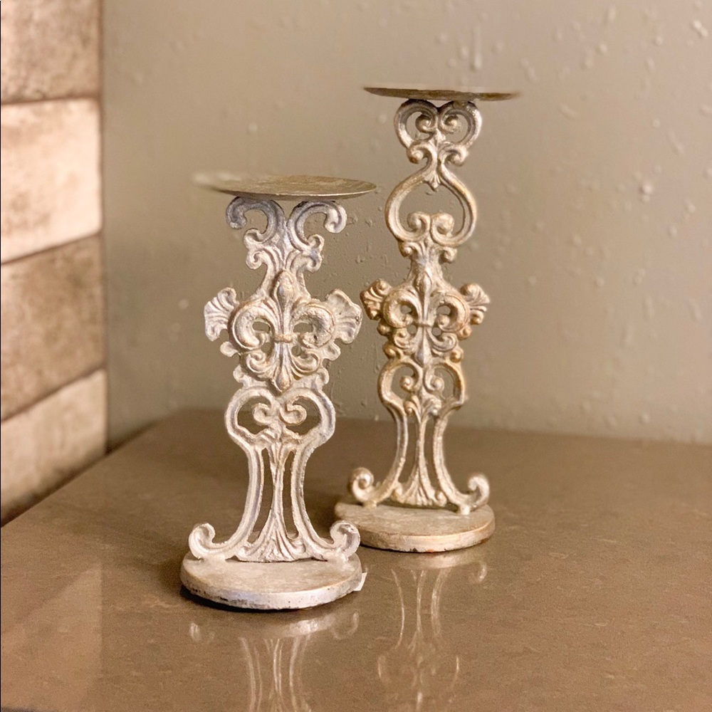 Fleur Scroll Metal Vintage Style Candle Holders